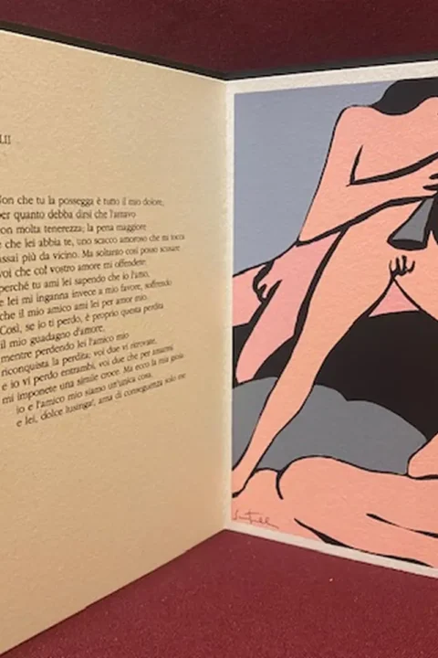 Sonetto 42 nella traduzione di Roberto Sanesi con una serigrafia di Elio Santarella.