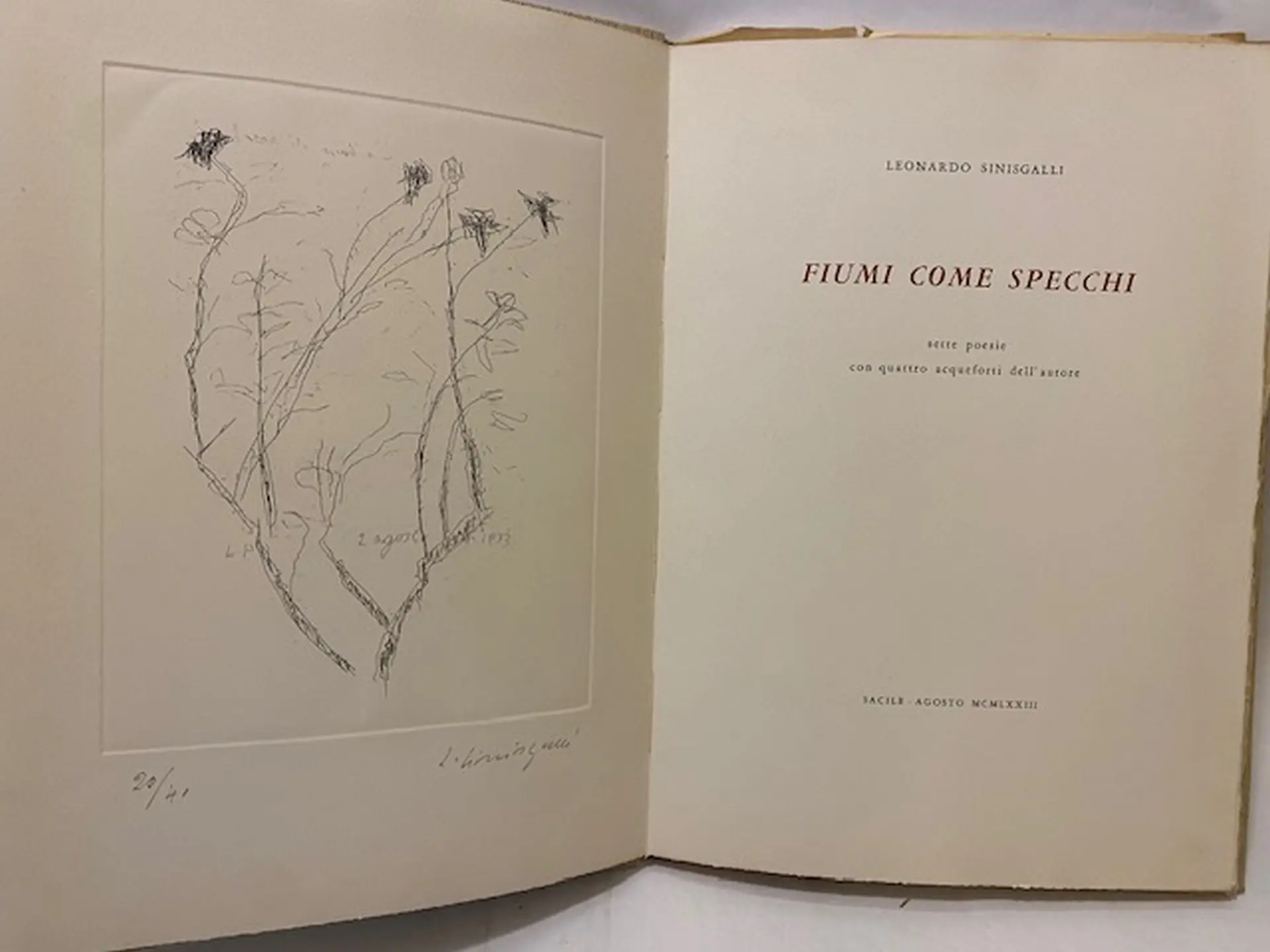 Fiumi come specchi, sette poesie con quattro acqueforti dell’autore.