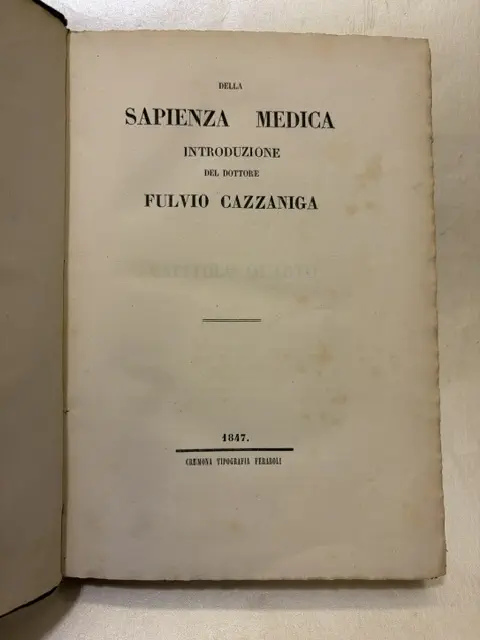 Della Sapienza Medica Introduzione del dottore Fulvio Cazzaniga.